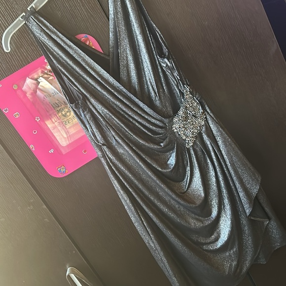 Calvin Klein dress size 12 nice color gun metal black metallic  cleaver cleavage - Picture 4 of 17